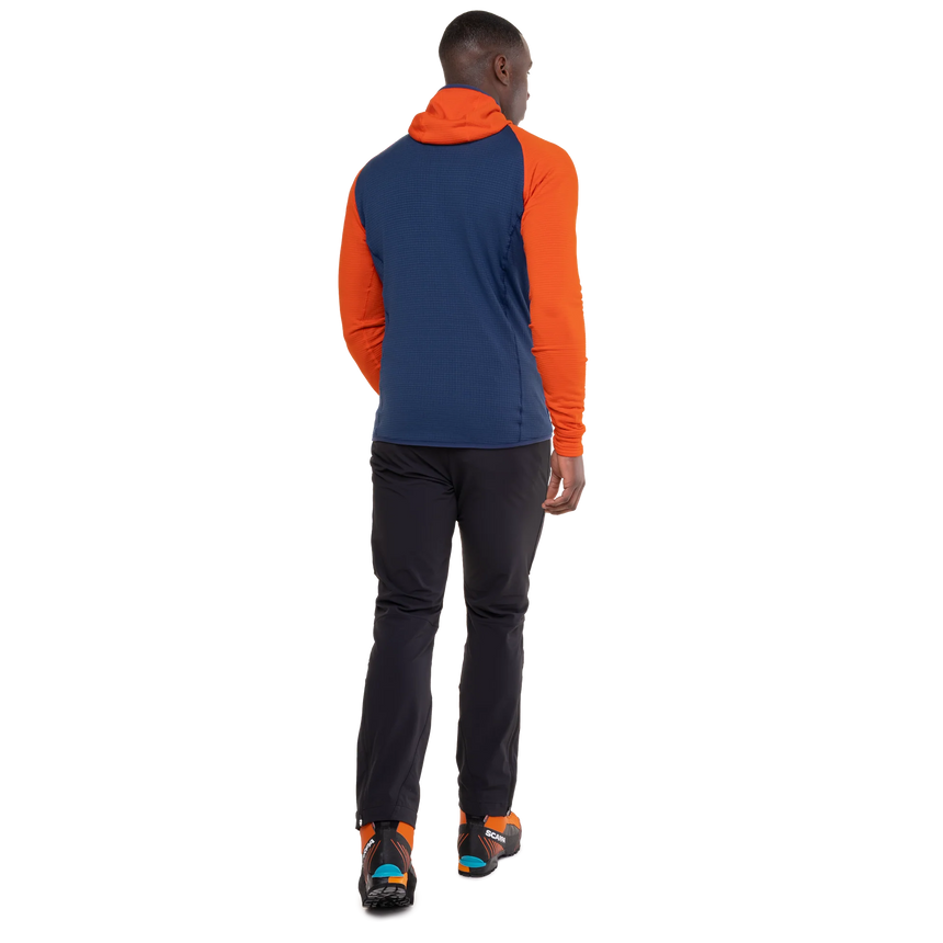 Mountain Equipment Eclipse Hooded Men's Jacket Outdoor Action Medieval/Cardinal- Back Fit on Model