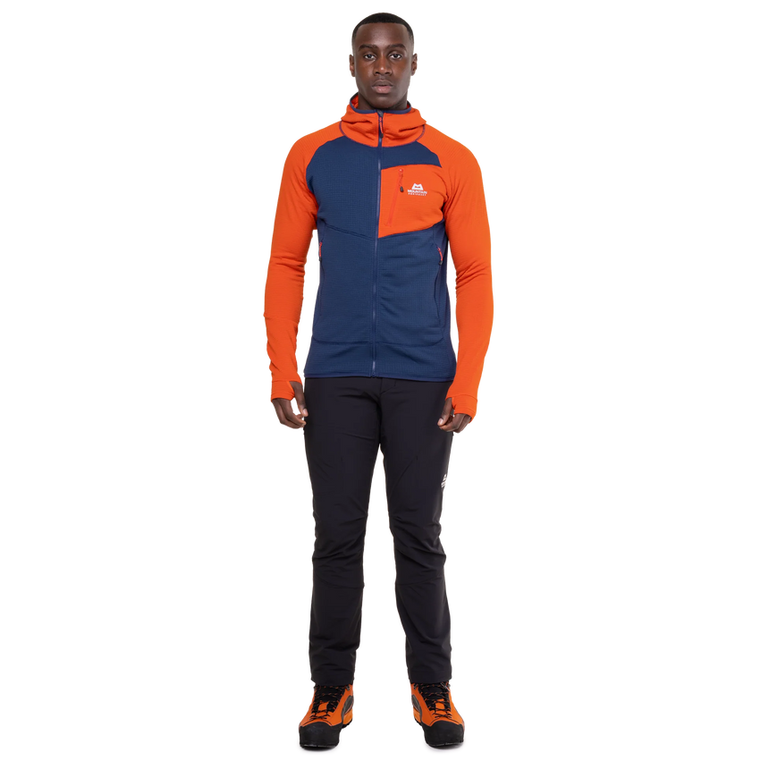 Mountain Equipment Eclipse Hooded Men's Jacket Outdoor Action Medieval/Cardinal- Front Fit on Model