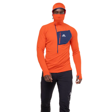 Mountain Equipment Eclipse Hooded Men's Zip T Outdoor Action Magma/Medieval- Face Protection