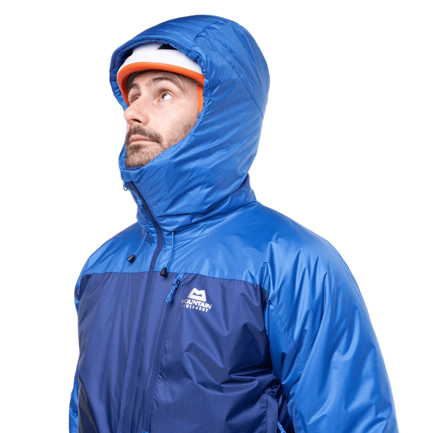 Mountain Equipment Fitzroy Men's Jacket Outdoor Action Admiral/Atlantic- Hood Up
