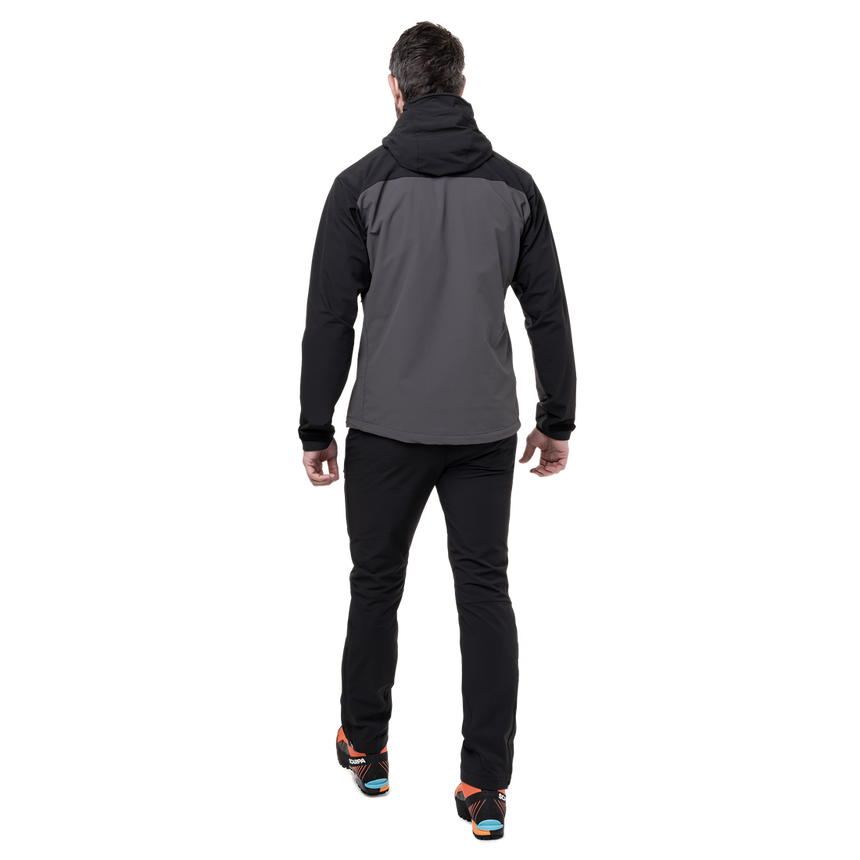 Mountain Equipment Frontier Men's Jacket Outdoor Action Anvil Grey/Black- Back Fit on Model