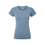 Mountain Equipment Groundup Stripe Women's Tee Outdoor Action Bluefin Stripe- Front