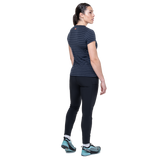 Mountain Equipment Groundup Stripe Women's Tee Outdoor Action Cosmos Stripe- back fit on model