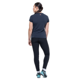 Mountain Equipment Groundup Stripe Women's Tee Outdoor Action Cosmos Stripe- back fit on model