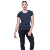 Mountain Equipment Groundup Stripe Women's Tee Outdoor Action Cosmos Stripe- front fit on model