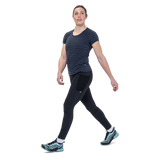 Mountain Equipment Groundup Stripe Women's Tee Outdoor Action Cosmos Stripe- side fit on model