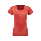 Mountain Equipment Groundup Stripe Women's Tee Outdoor Action Rosewood Stripe- Front