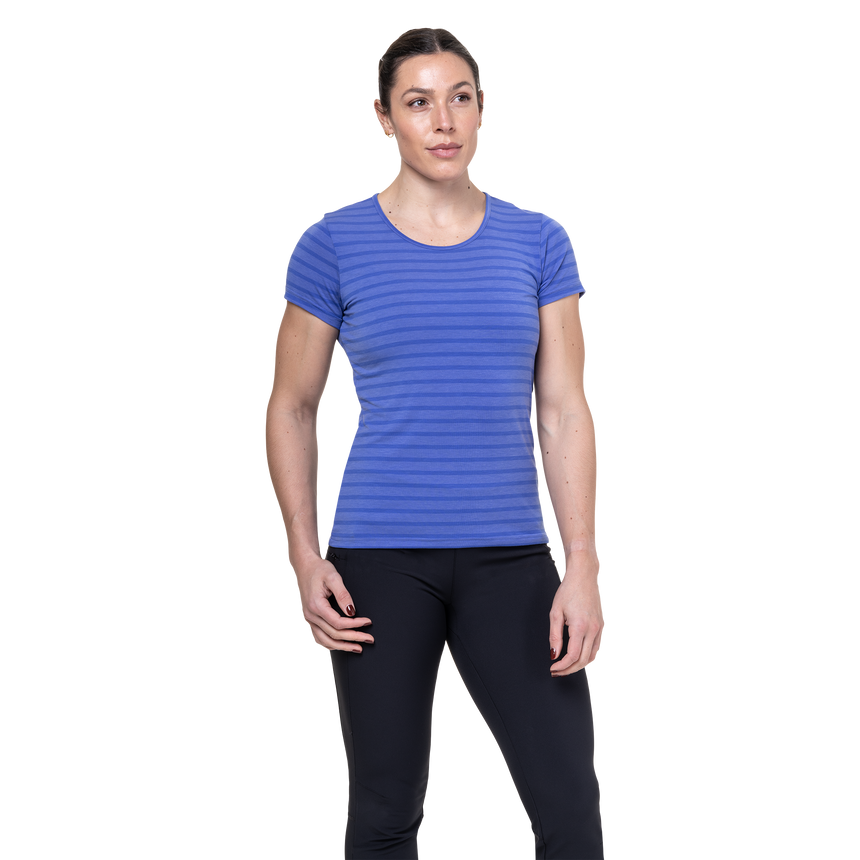 Mountain Equipment Groundup Stripe Women's Tee Outdoor Action Vivid Stripe- Crew neck