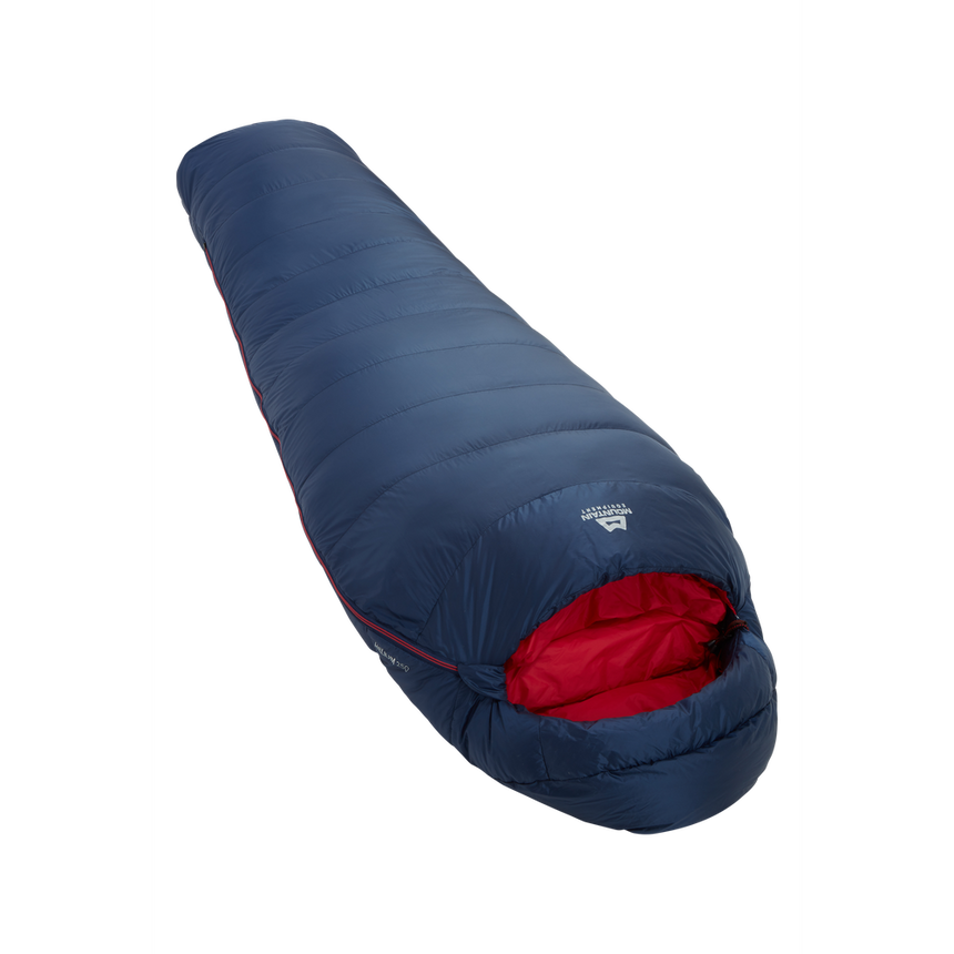 Mountain Equipment Helium 250 Women's Sleeping Bag Outdoor Action Medieval Blue- Slanted Full Length