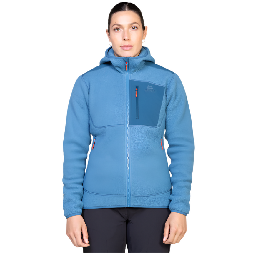 Mountain Equipment Highpile Hooded Women's Jacket Outdoor Action Stellar/Majolica Blue- Front Fit