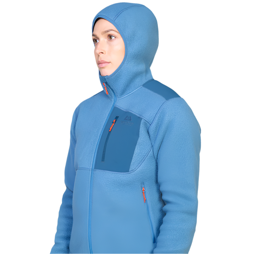 Mountain Equipment Highpile Hooded Women's Jacket Outdoor Action Stellar/Majolica Blue- Hood Up