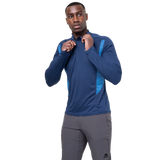 Mountain Equipment Ignis Long Sleeve Men's Zip Tee Outdoor Action Admiral/Atlantic- Centre front zip