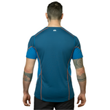 Mountain Equipment Ignis Men's Tee Outdoor Action Majolica/Alto Blue- back fit on model