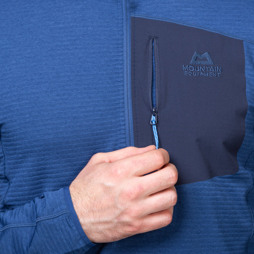 Mountain Equipment Lumiko Men's Zip T Outdoor Action Admiral/Cosmos- Chest Pocket