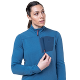 Mountain Equipment Lumiko Women's Zip T Outdoor Action Stellar/Majolica- Chest Pocket