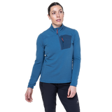 Mountain Equipment Lumiko Women's Zip T Outdoor Action Stellar/Majolica- Front fit
