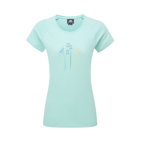 Mountain Equipment Mountain Flower Women's Tee Outdoor Action Aqua- Front