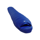 Mountain Equipment Olympus 300 Sleeping Bag Outdoor Action Admiral Blue- slanted full length