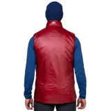 Mountain Equipment Oreus Men's Vest Outdoor Action Merlot/Admiral Blue- Back Fit on Model