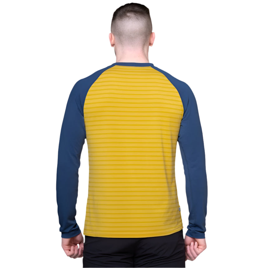 Mountain Equipment Redline LS Men's Tee Outdoor Action Acidstripe/Denim- Back Fit