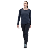 Mountain Equipment Redline LS Women's Tee Outdoor Action Cosmos Stripe/Cosmos- Front Fit on Model