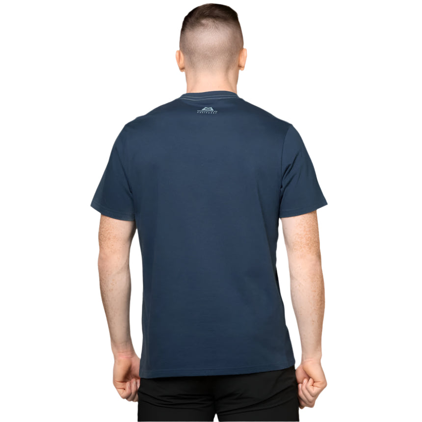 Mountain Equipment Roundel Men's Tee Outdoor Action Denim Blue- Back fit