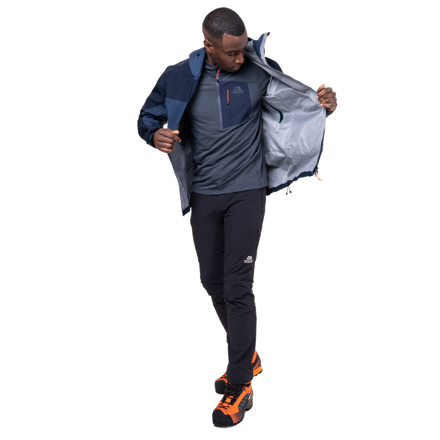 Mountain Equipment Saltoro Gore-Tex Men's Jacket Outdoor Action Dusk/Cosmos- Centre Front Zip