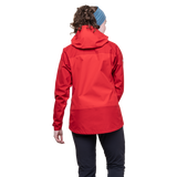 Mountain Equipment Saltoro Women’s Jacket Outdoor Action Imperial Red/Crimson - Back View on Model