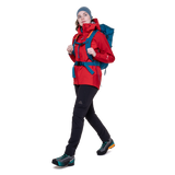 Mountain Equipment Saltoro Women’s Jacket Outdoor Action Imperial Red/Crimson - Full View on Model