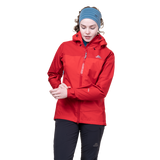 Mountain Equipment Saltoro Women’s Jacket Outdoor Action Imperial Red/Crimson - Front View on Model