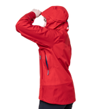 Mountain Equipment Saltoro Women’s Jacket Outdoor Action Imperial Red/Crimson - Back View on Model