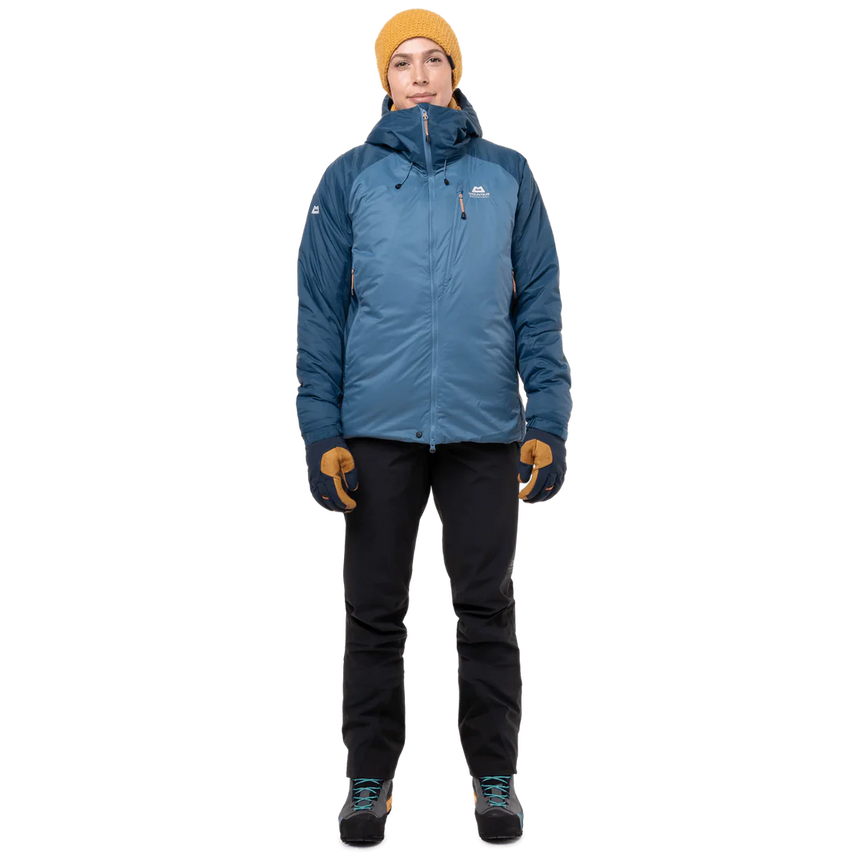 Mountain Equipment Shelterstone Women's Jacket Outdoor Action Stellar/Majolica- Front fit on Model