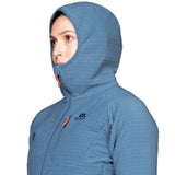 Mountain Equipment Shroud Hooded Women's Jacket Outdoor Action Stellar Blue- hood