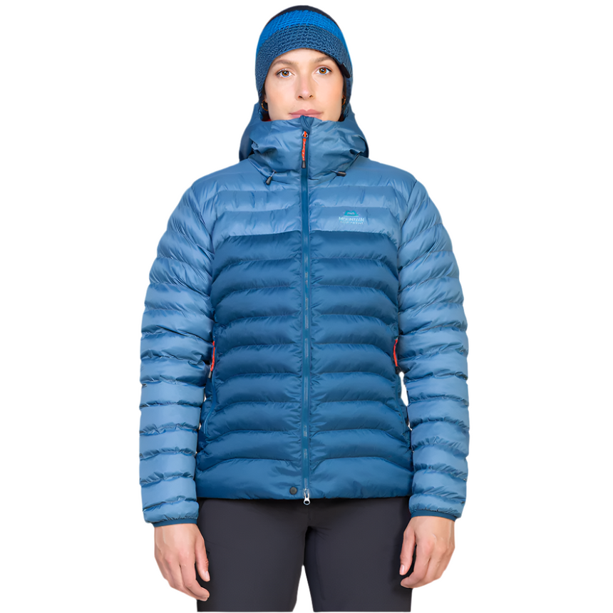 Mountain Equipment Superflux Women's Jacket Outdoor Action Majolica/Stellar- Front Fit 