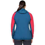 Mountain Equipment Switch Pro Hooded Women's Jacket Majolica Blue/Capsicum Red- back fit