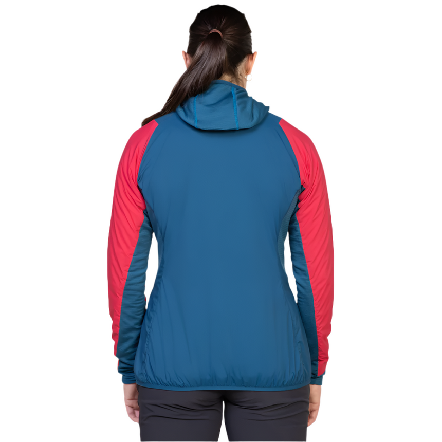 Mountain Equipment Switch Pro Hooded Women's Jacket Majolica Blue/Capsicum Red- back fit
