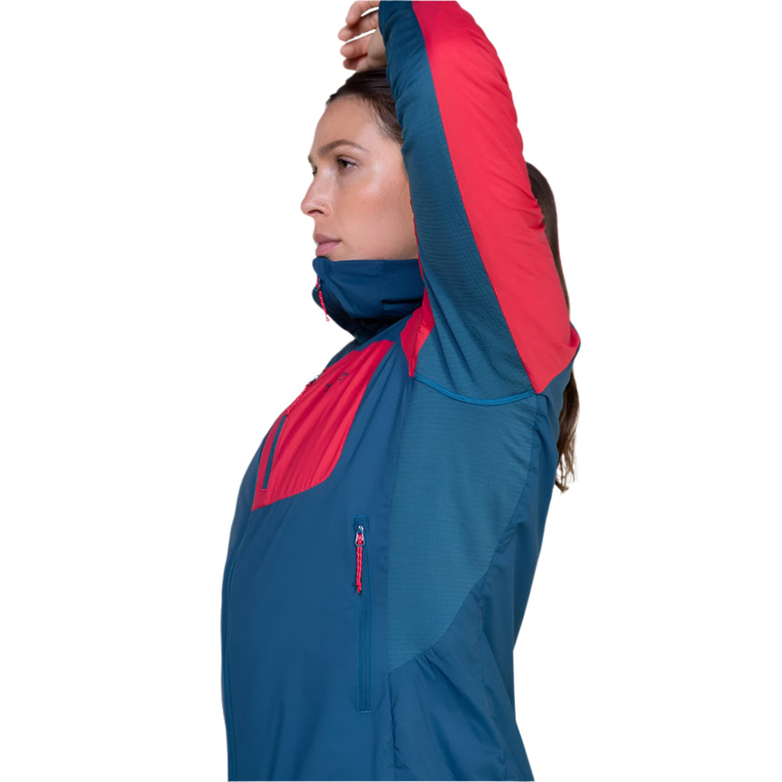 Mountain Equipment Switch Pro Hooded Women's Jacket Majolica Blue/Capsicum Red - Underarm fleece