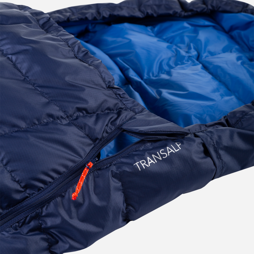 Mountain Equipment TransAlp Sleeping Bag Outdoor Action Admiral Blue- Side Zip