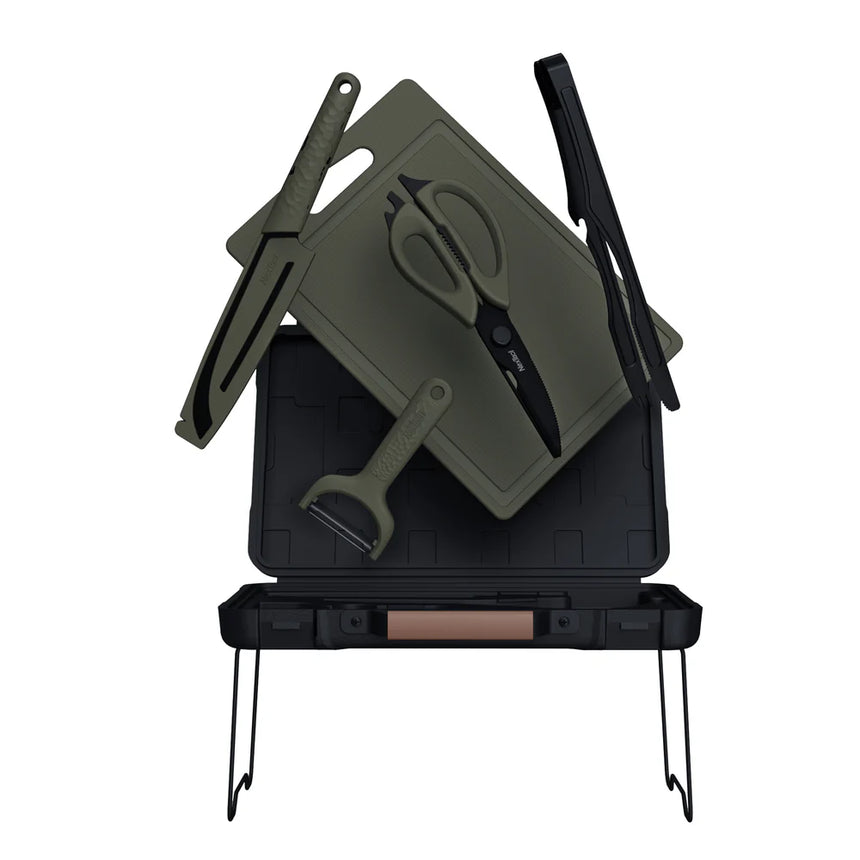 Nextool BBQ Kit Contents - Santoku Knife, Paring Knife, Scissors, Tongs, Chopping Board & Storage Box
