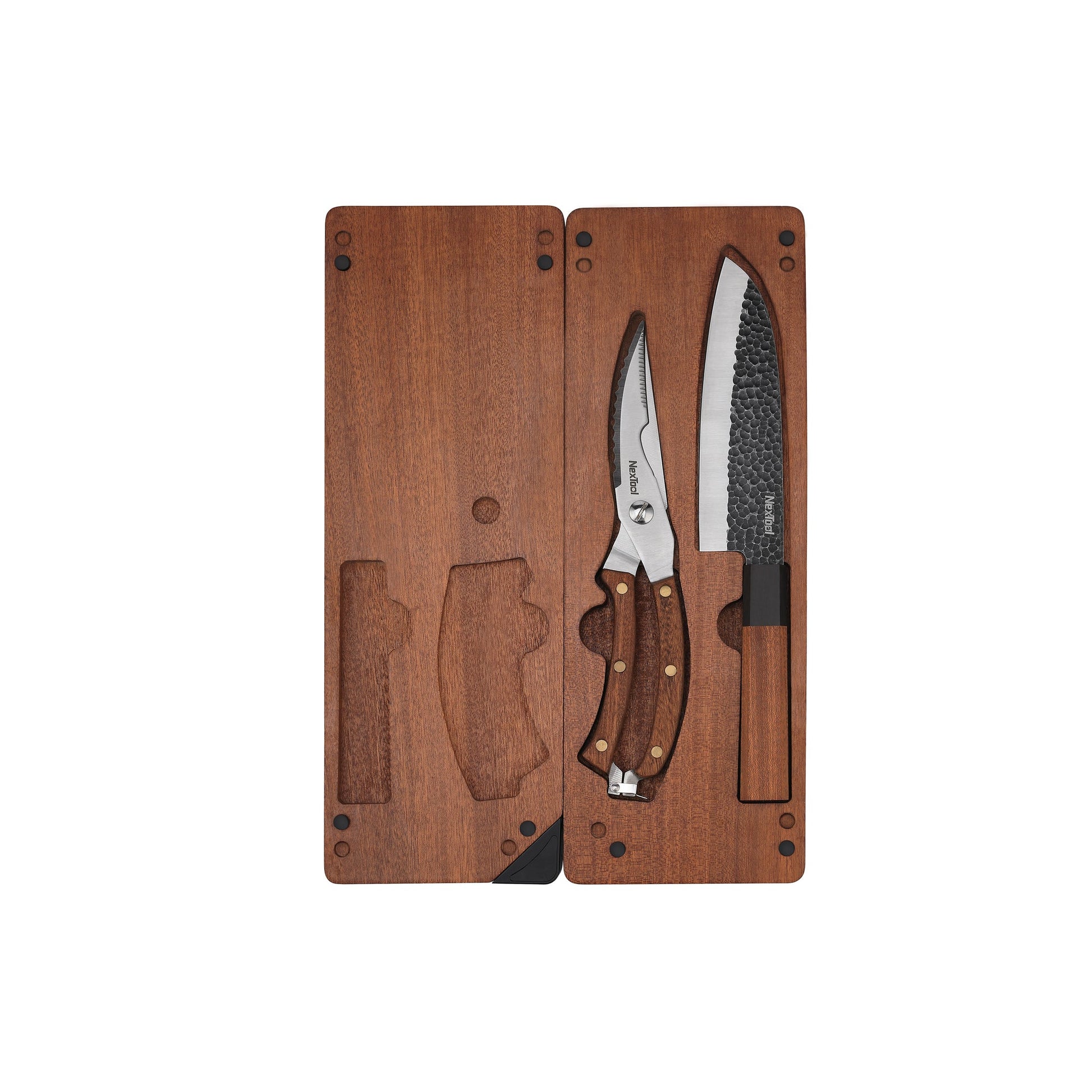 Nextool Camp Chef Modular Kitchen Set - Magnetic Sapele Hardwood Board with Santoku Knife & Scissors, 1500g