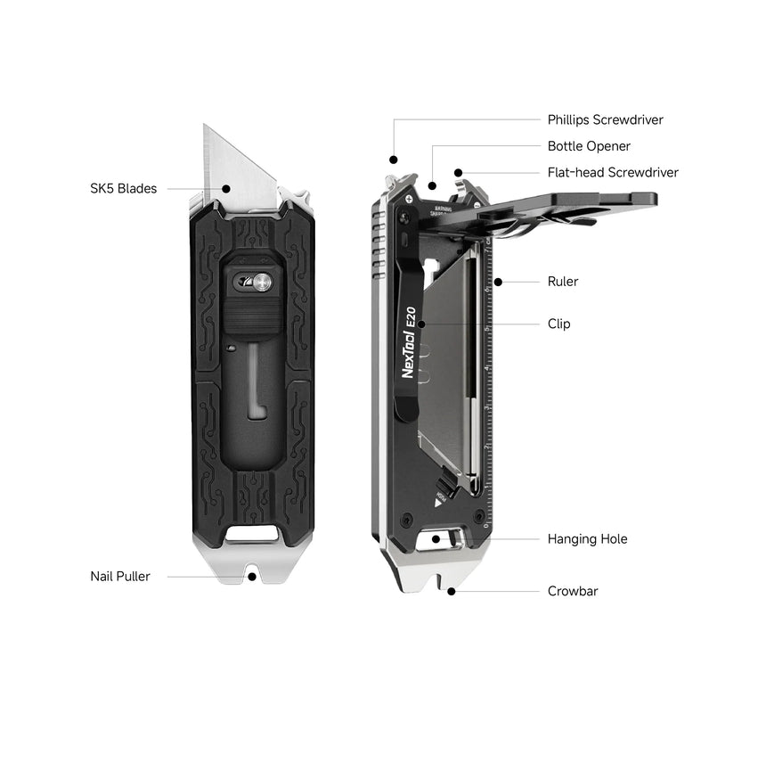Nextool Explorer E20 Specifications - Complete 9-in-1 Utility Knife with All Features and Tools