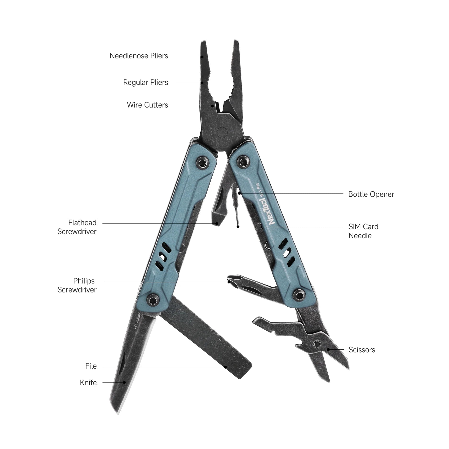 Nextool Mini Sailor S11 Pro 12-in-1 Multitool - 8Cr14MoV Blade, Glow Pad, 80g Specifications Details