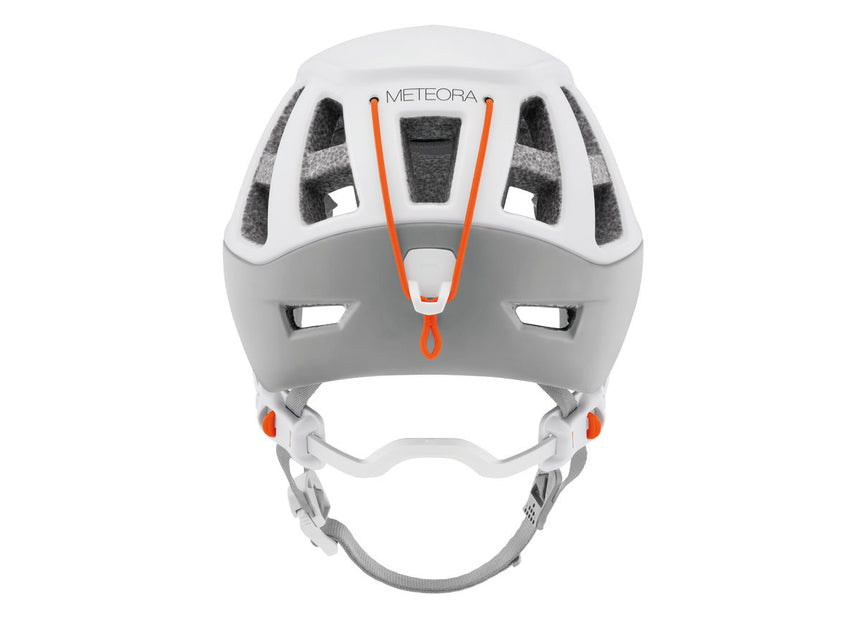 Petzl Meteora Women's Helmet White/Grey - Back View with String Attachment