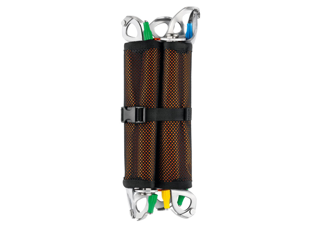 Petzl Octo Ice Screw Pouch - Front Folded Closed and Clipped with Ice Screws