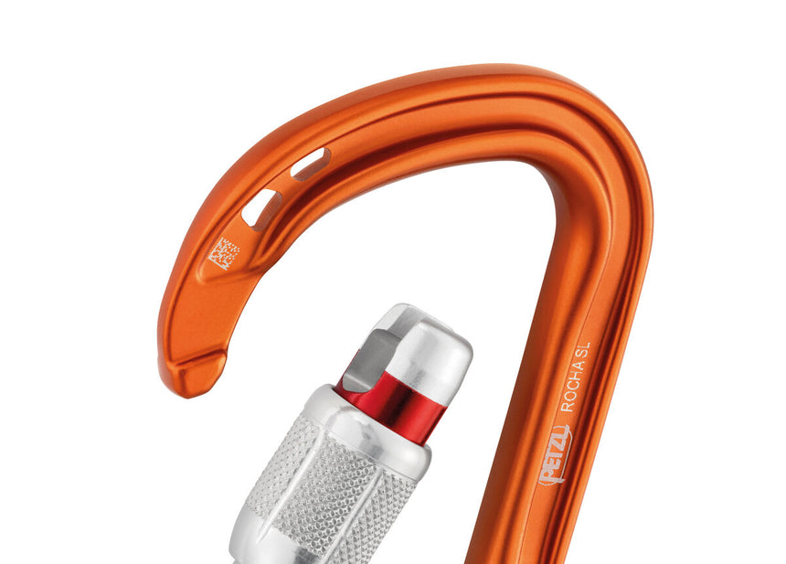 Petzl Rocha Screw-Lock Carabiner Orange - Open Close Up
