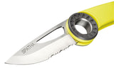 Petzl Spatha Knife Outdoor Action Yellow - Smooth/serrated blade cuts ropes and cordage efficiently