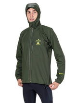 Ronhill Men's Tech GORE-TEX Mercurial Jacket 2 in Kelp/Zest - worn, hood up