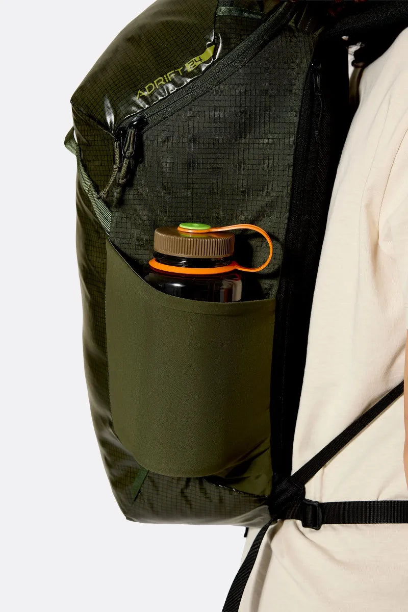 Rab Adrift 24L Day Pack in Army - On Model Open Main Compartment