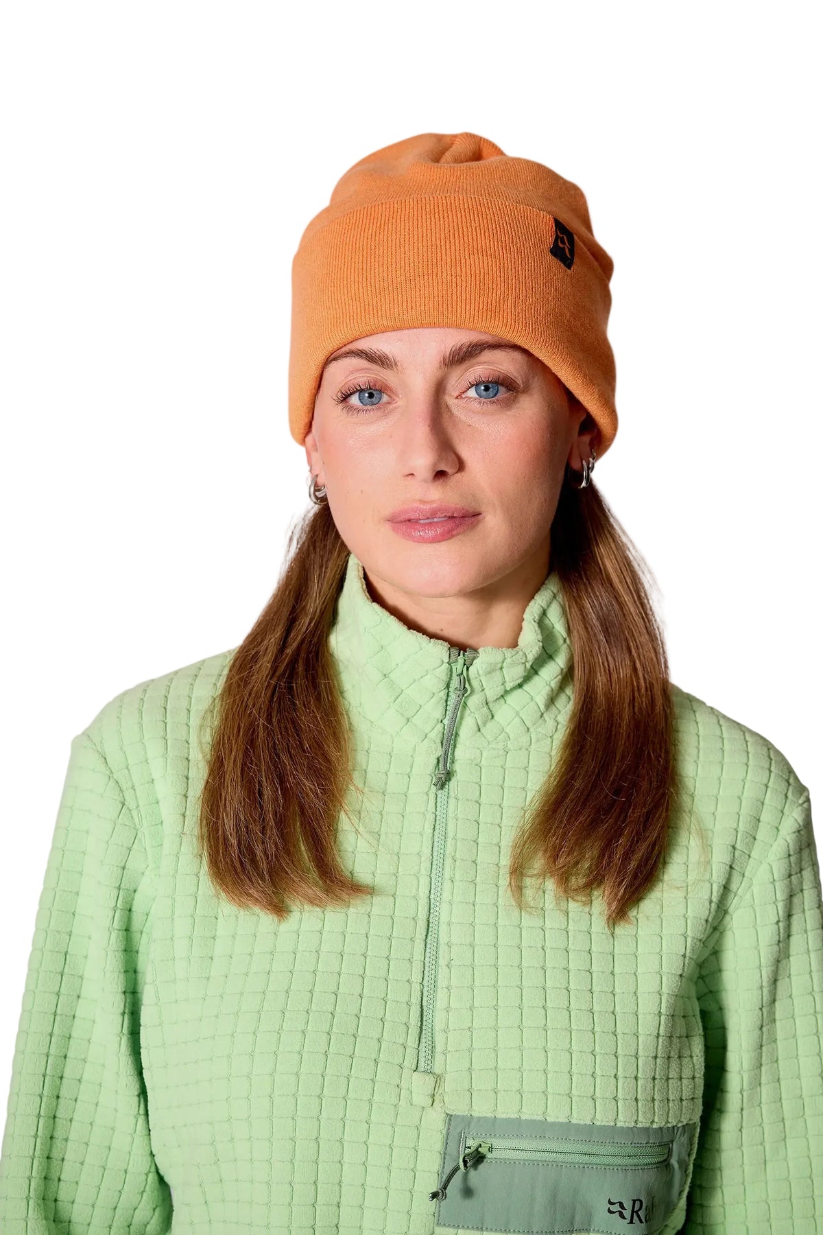 Rab Adzuki Beanie in Melba - front, styling reference