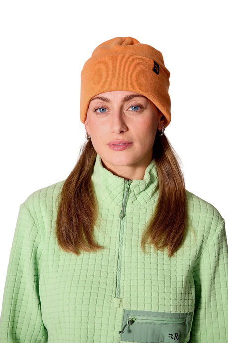 Rab Adzuki Beanie in Melba - front, styling reference